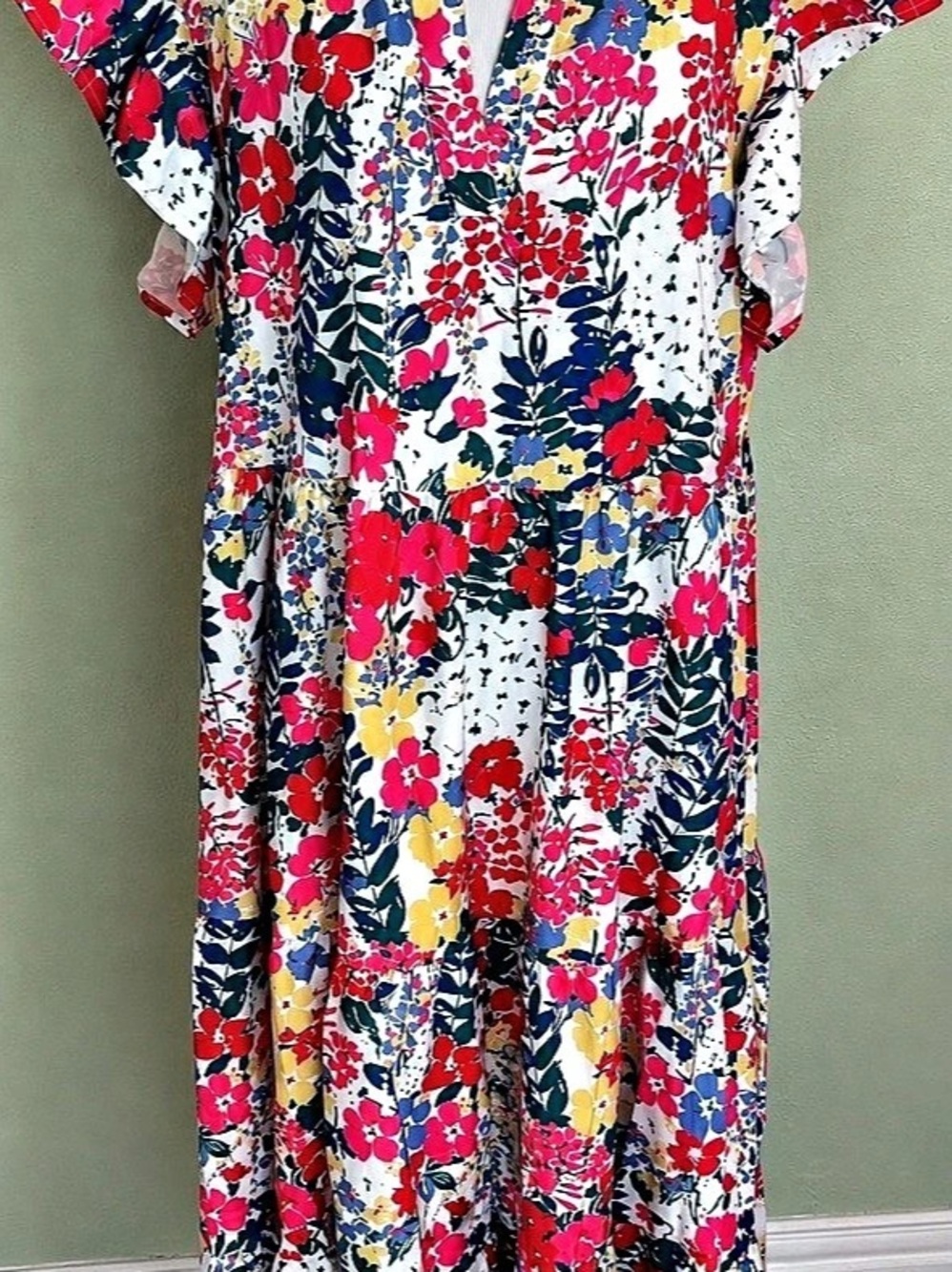 Floral Midi Dress in White & Red Like New
